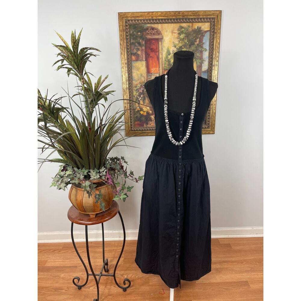 Gap Maxi Dress Women's Large Black Wide Strap Minimalist Grunge Whimsigoth